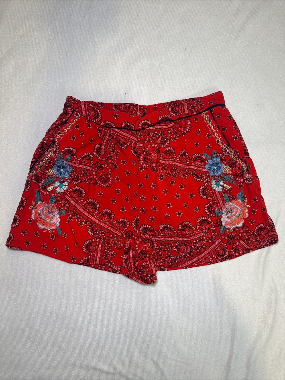 Xhilaration Red Bandana Floral Embroidered Shorts Size XS